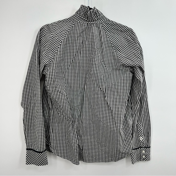 Vineyard Vines Gingham Ruffle Popover Blouse Shirt Top Black Raglan Poplin US 6 - Picture 7 of 10